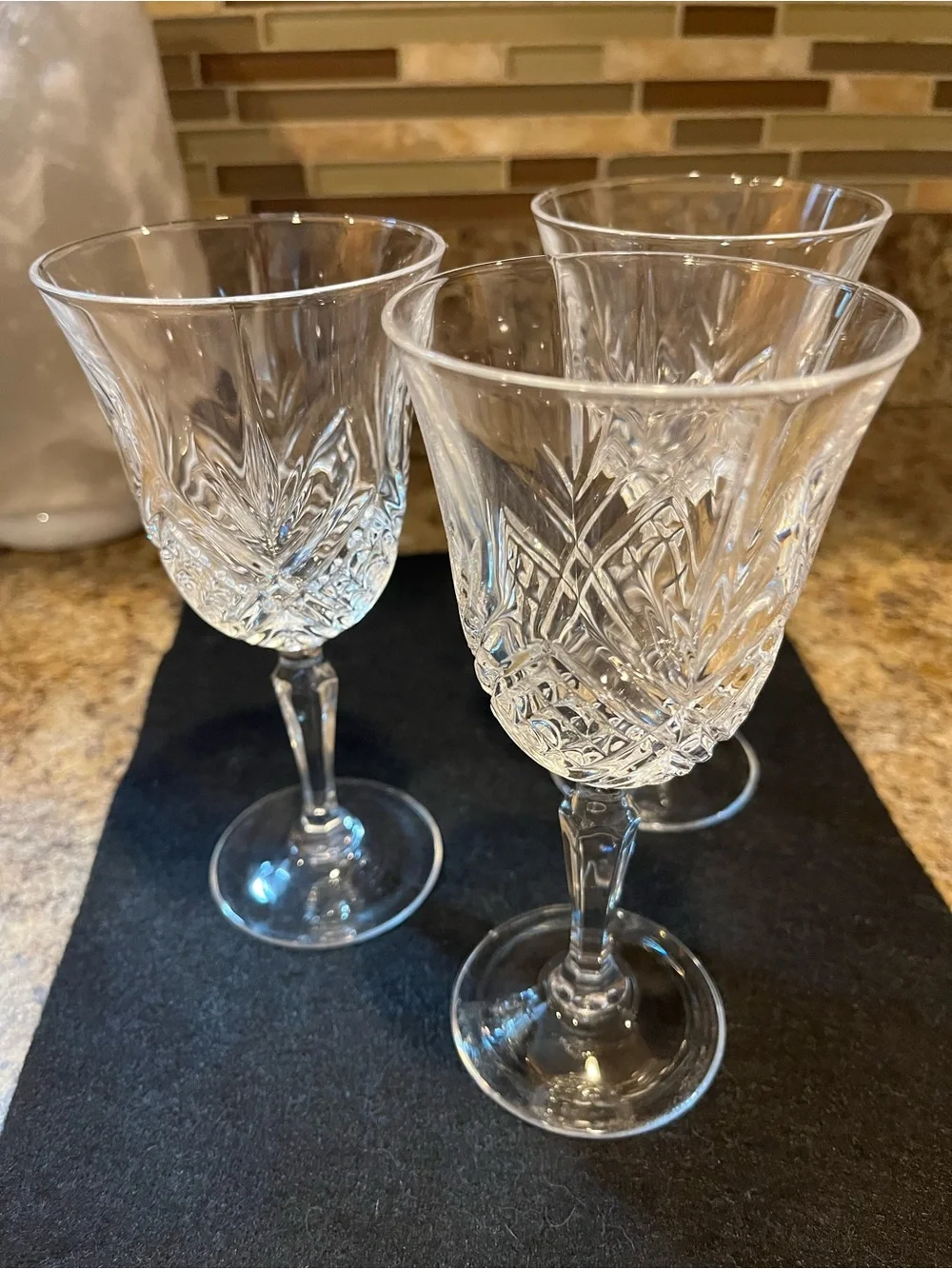 Clear Cut Crystal Wine Glasses - Set of 3